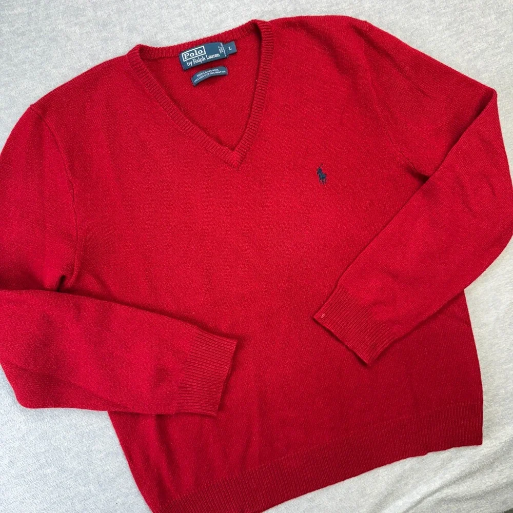 Vintage Polo Ralph‎ Lauren Sweater Mens Large Red V-Neck Lightweight Knit Pony